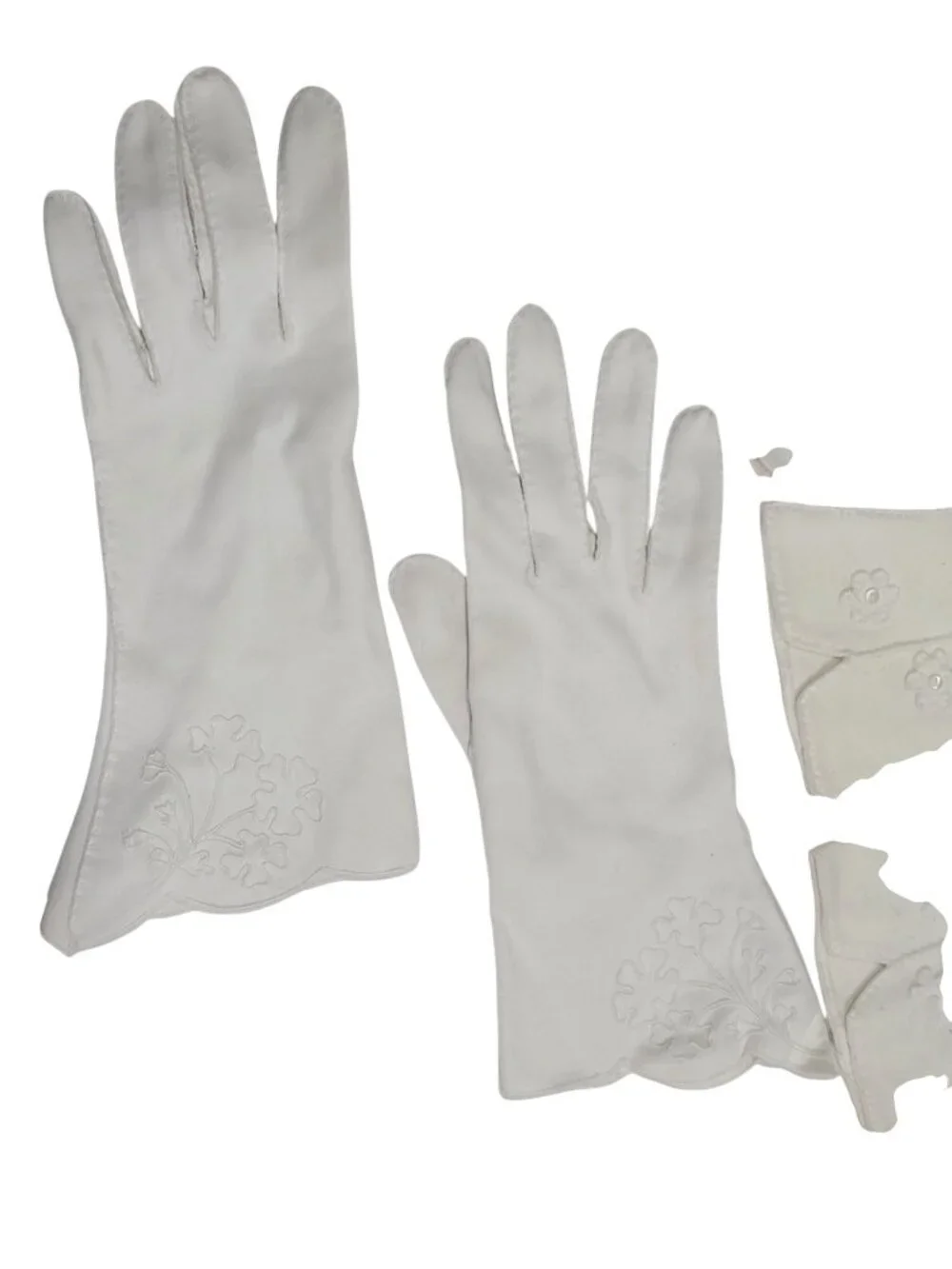 Vintage Glove Lot 4 Pair Assorted White & Yellow Embroidered Details